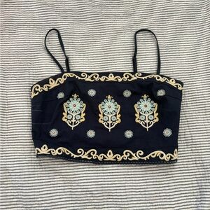 Embroidered navy Crop Top